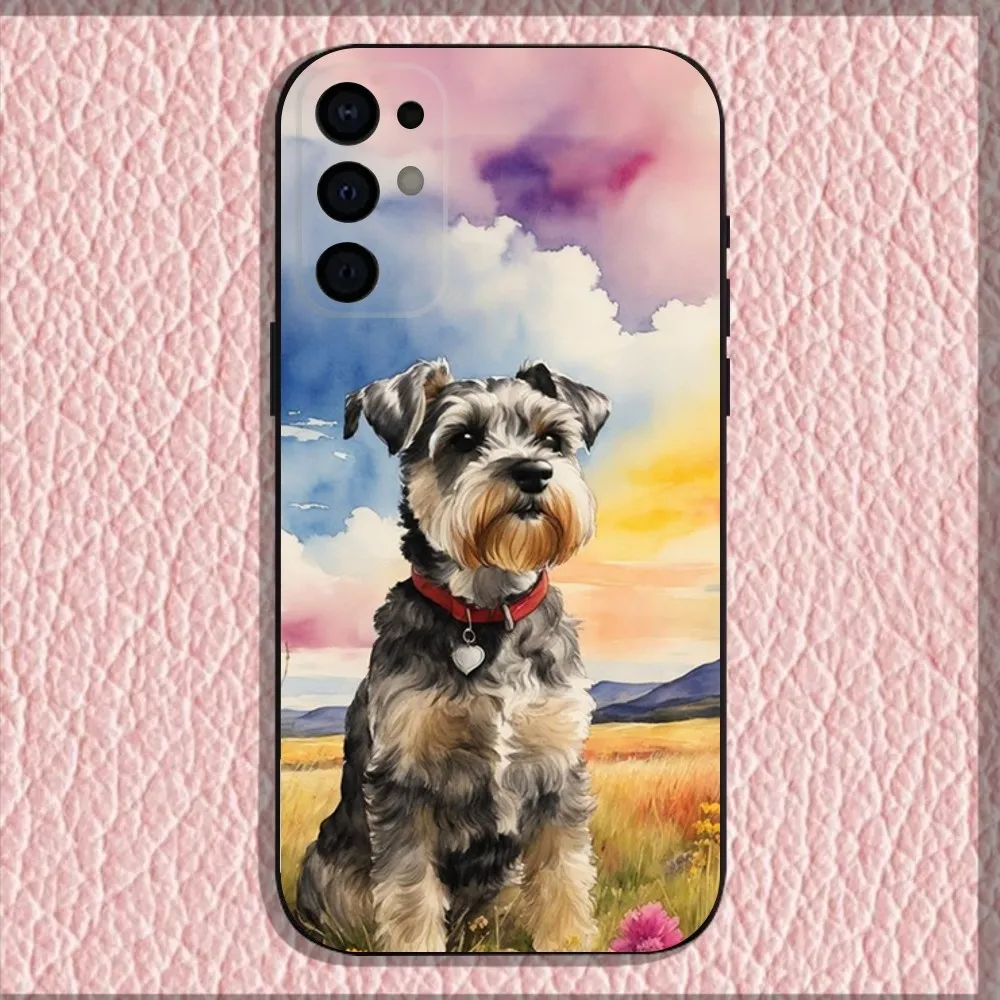 Funda de teléfono de perro Schnauzer de dibujos animados para Samsung S25,S24,S21,S22,S23,S30,Ultra,S20,Plus,Fe,Lite,Note,10,9,5G cubierta negra