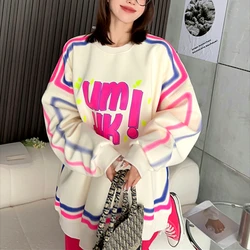 High Street Cute Colors Doodle Full Graphic Hoodies Women Loose Oversized Sweatshirt Y2K Korean Fashion Grunge Egirl Fall Winter