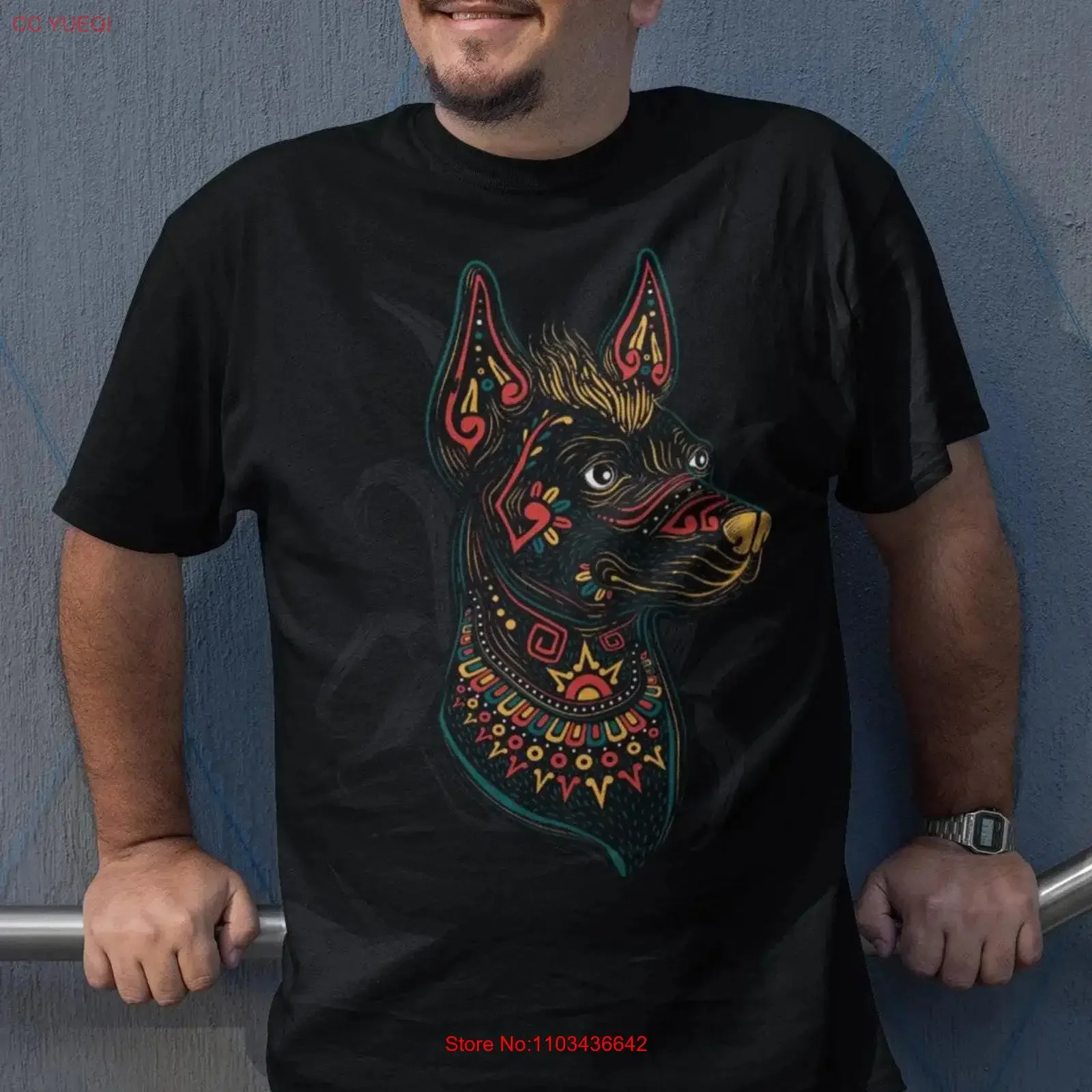 Camiseta Xoloitzcuintli con Arte Azteca del Día de Muertos, Diseño Único para Hombre, Estilo Vintage Lavado, para Uso Diario, Elástica
