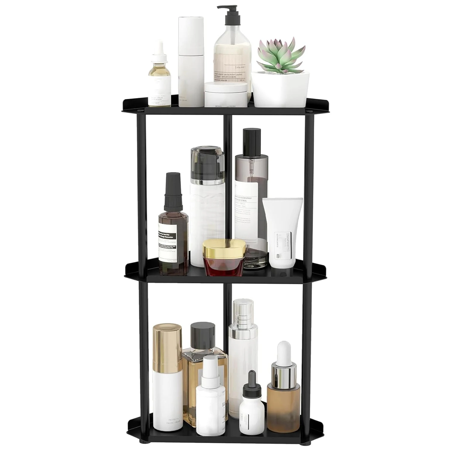 3 Tier Bathroom Counter Organizer Vanity Organizer Corner Shelf Countertop Storage Rack for Skincare Makeup Bathroom Kitchen Bla