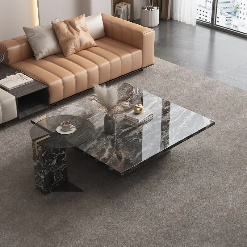 

Light Luxury Coffee Table Natural Marble Italian Minimalist Coffee Table Fashion Living Room Furniture Jamuan Minum Teh YS50CC