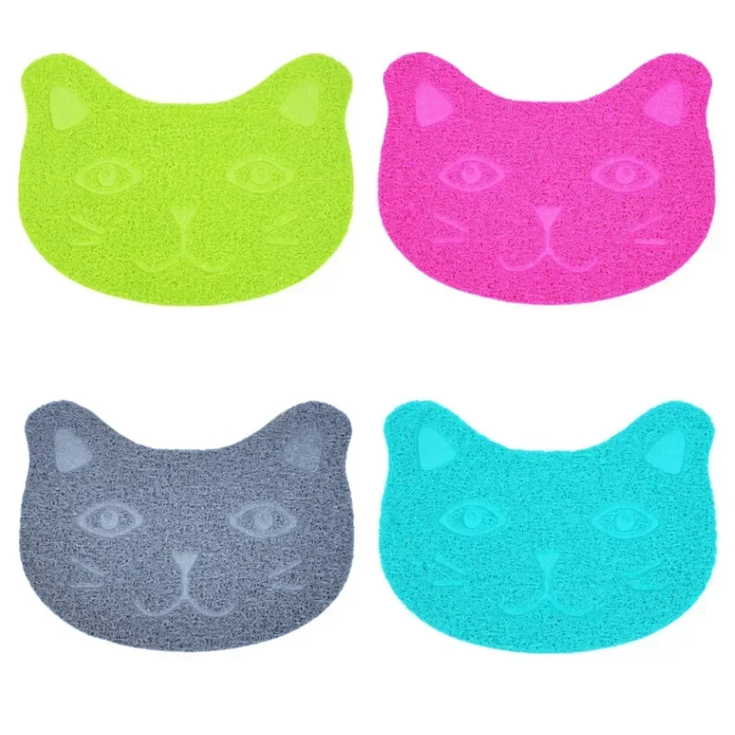 Waterproof High Resilience Fiber Pet Litter Mat with Cute Small Kitten Face and Paw Pattern - Cat Layer Pet Product Toilet Mat f