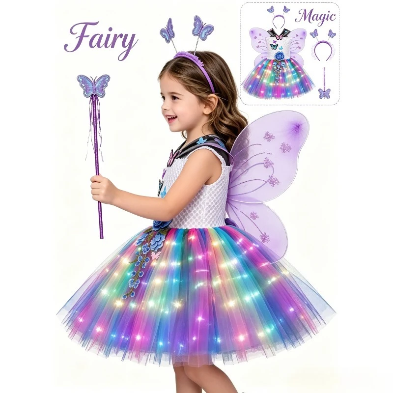 

Luminous Tulle Princess Dress Multi‑Color Outfit Carnival Holiday Birthday Party Stage Cosplay Festive Performance Costume