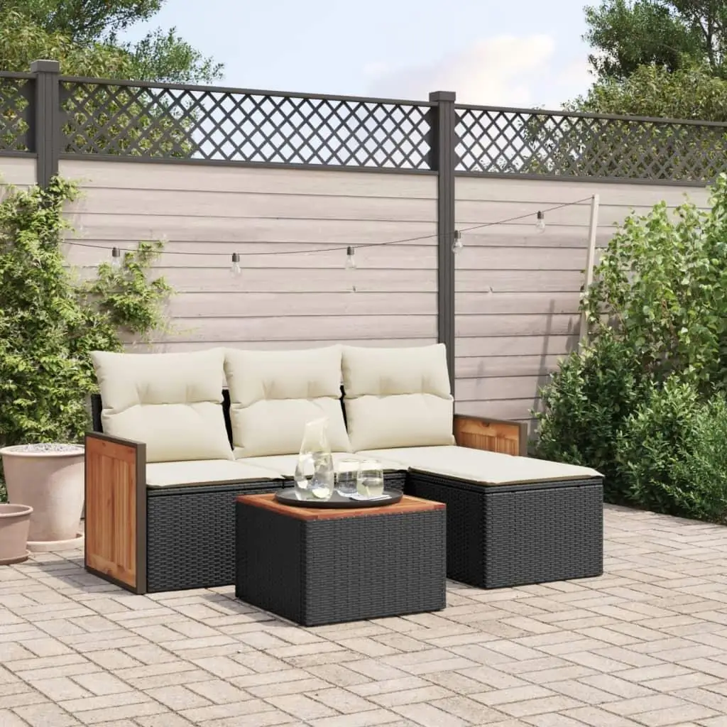 Schwarzes PE-Rattan, großes modulares Gartensofa-Set, Sitzmöbel für den Außenbereich, für Terrasse, Balkon, Terrasse
