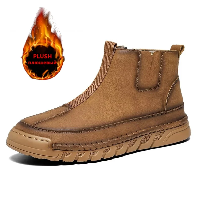 

Brand Winter Plush Men's Boots Waterproof Leather Men Snow Boots Outdoor Zipper Ankle Boots Casual Men's Shoes Zapatos Hombre