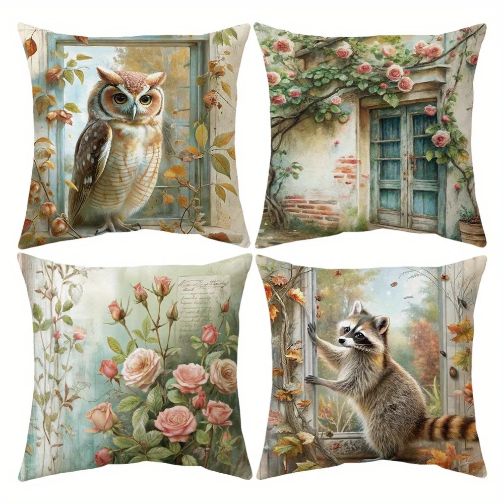 Short Plush Material Pillowcase Enchanting Animal - Garden Pillow Covers Living Room Sofa Cushion Cover, Soft and Comfortable, B