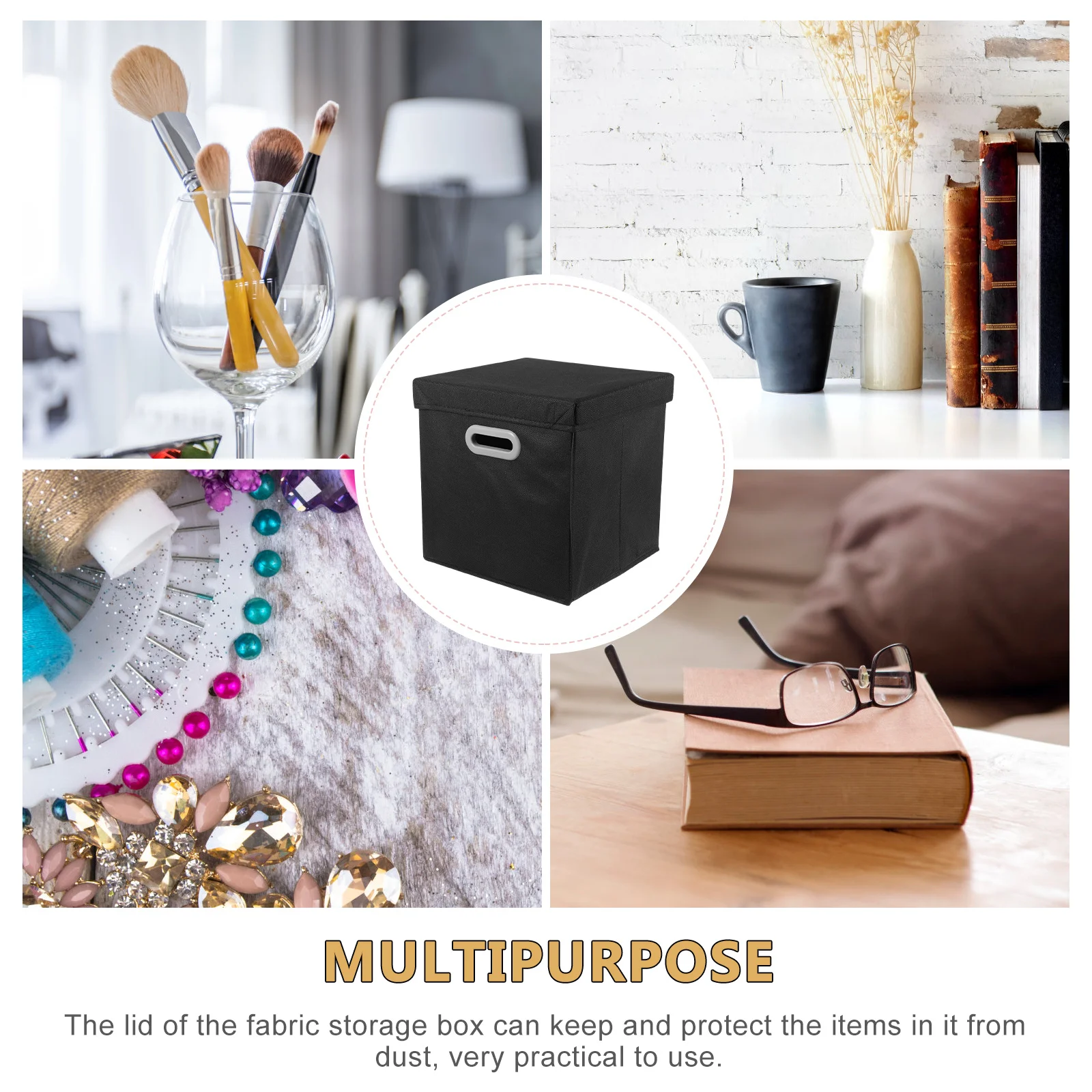 

Foldable Storage Box Fabric Storage Cubes with Lid Handles Collapsible Clothes Container Multipurpose Sundries Organizer