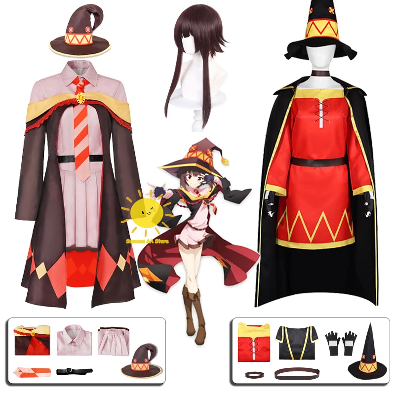 Disfraz de Anime Megumin para mujer y niña, Kono subarashhoo Sekai Ni Shukufuku Wo, abrigo Megumin, falda, peluca, fiesta de Halloween