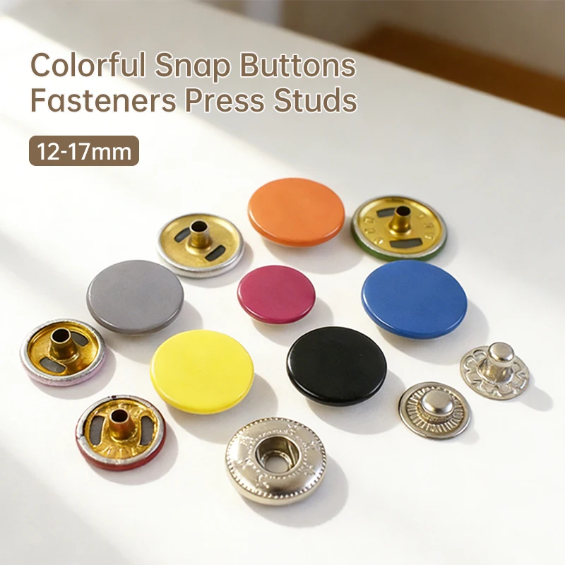 50Sets 10/12/15/17mm Copper Button Snap Fasteners Kit 14 Colors Press Studs for Leather Clothes Bags Decor Sewing Accessories