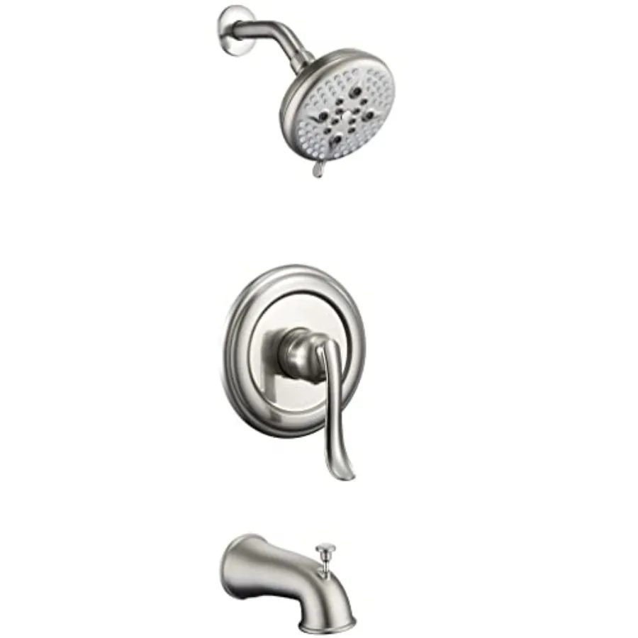 

Brushed Nickel Shower Faucet Set with Tub Spout, Single Handle Tub and Shower Faucet Combo Set Valve Included