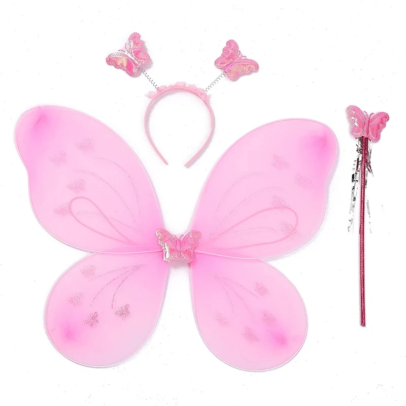Bandeau de papillon pour enfants, ailes, accessoires de fête mignons avec baguette féerique, déguisement de papillon à paillettes, Costume de Cosplay d'aile de fée
