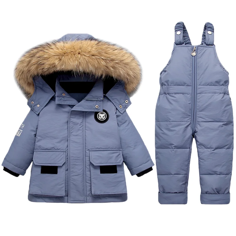 -30℃ Children Down Coat Girl Parkas Suit Boy Winter Set Warm Fur Collar Thicken Kids Snowsuit Baby Jumpsuit Jacket Clothing 1-4Y