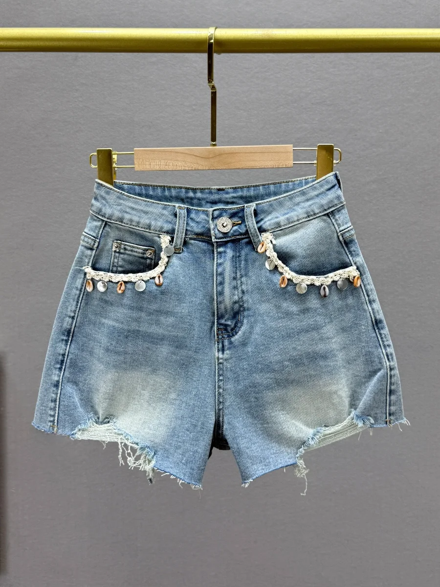 

High Waist Slim Fit Denim orts Women's Summer New Sle Elastic Wide Leg Hot Pants Casual Vintage Waed Cotton Stretch Denim