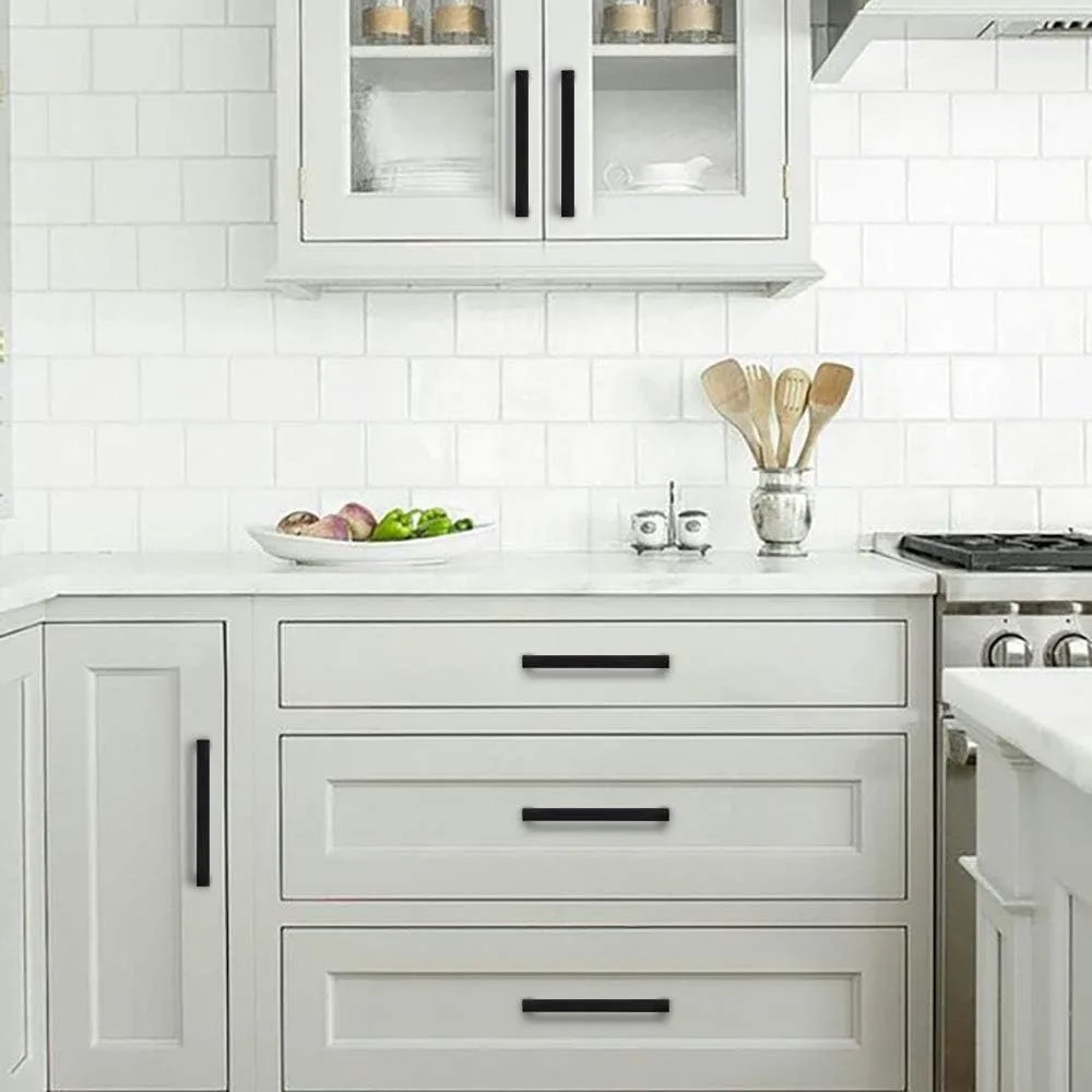 มือจับตู้สี่เหลี่ยมสีดำด้าน สแตนเลส สำหรับตู้ครัว ลิ้นชัก ดีไซน์ทันสมัย