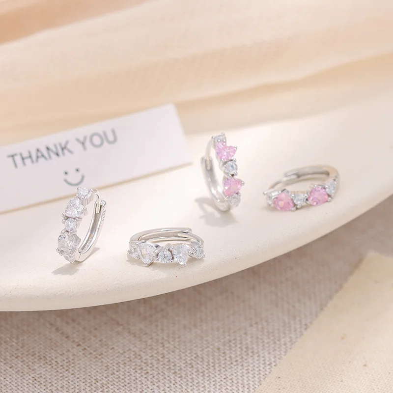 925 فضة القلب تشيكوسلوفاكيا هوب أقراط للنساء لذيذ مطلية بالذهب الزركون Huggie الأطواق هيبوالرجينيك لطيف مجوهرات