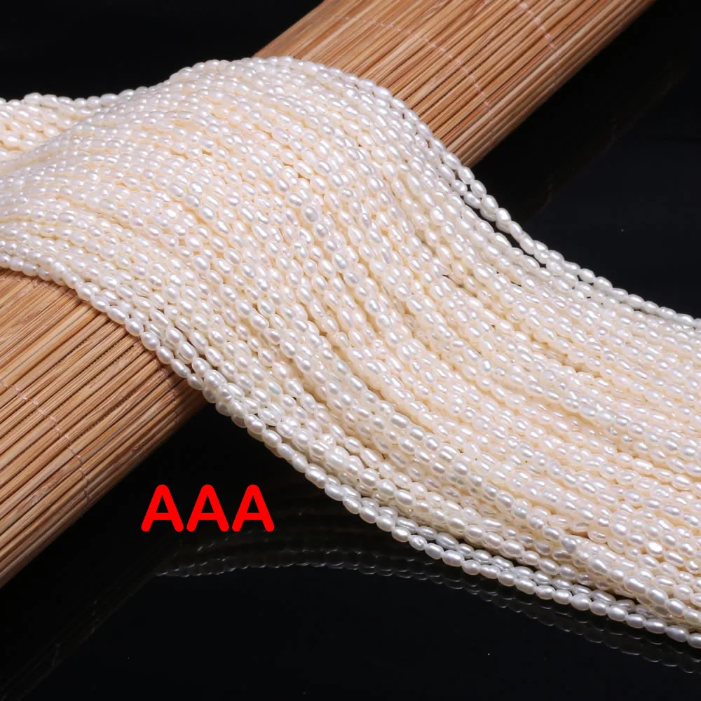 1string 2-2.5mm AAA Natural Cultured Pearl Beads Rice Shape Bead Charms for DIY Women Men Necklace  Jewelry Making Accessories