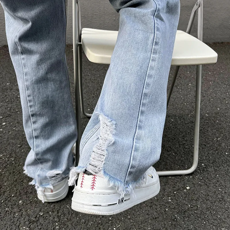 Mens Design Retro Jeans Worn Out High Waist Ripped Baggy Jeans Man Straight Pants Hip Hop Jeans Vintage Streetwear