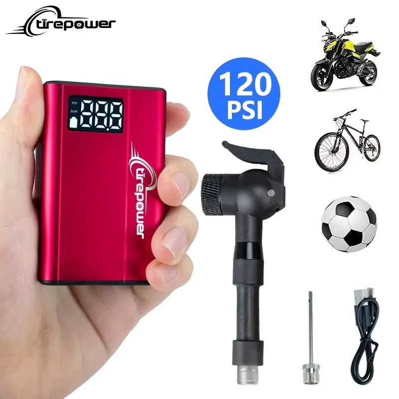 Tirepower Portable Mini Electric Bicycle Pump 120PSI Type-C Rechargeable Air Inflator Bike Pump MTB Road AV FV Valve Cycling Pum