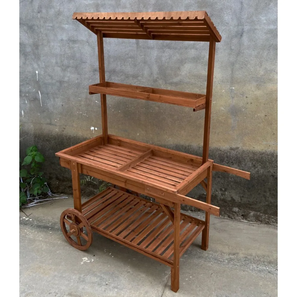 Set up a floor stall, vintage solid wood float, flower rack, storage rack, flower shop decoration, exhibition rack, multi-functi