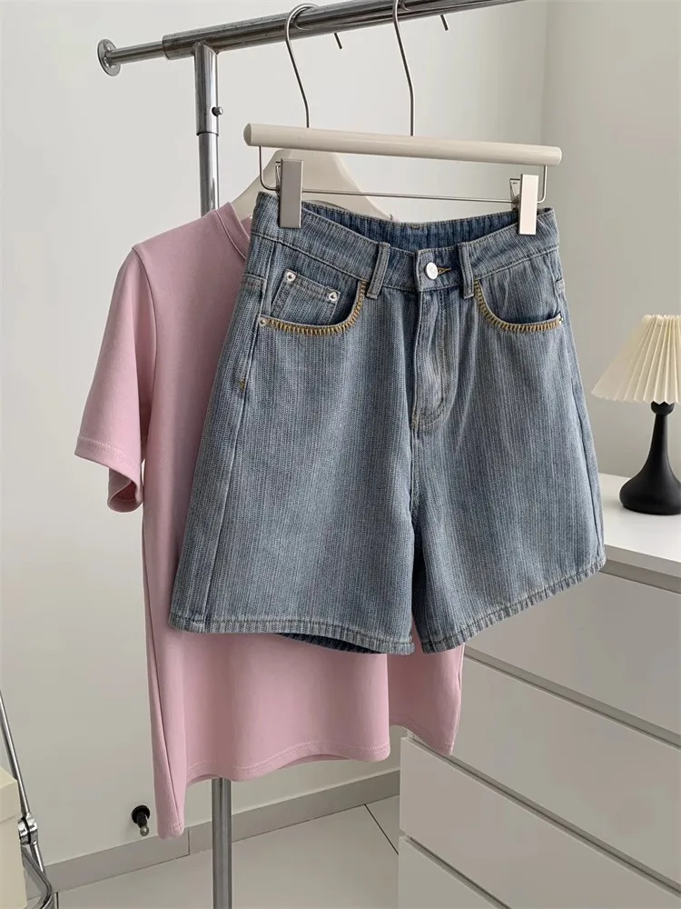 

High Waist Denim Shorts Women's Summer New Loose Casual Retro Versatile Wide Leg Hot Pants Vertical Texture Sensation A-Line ...