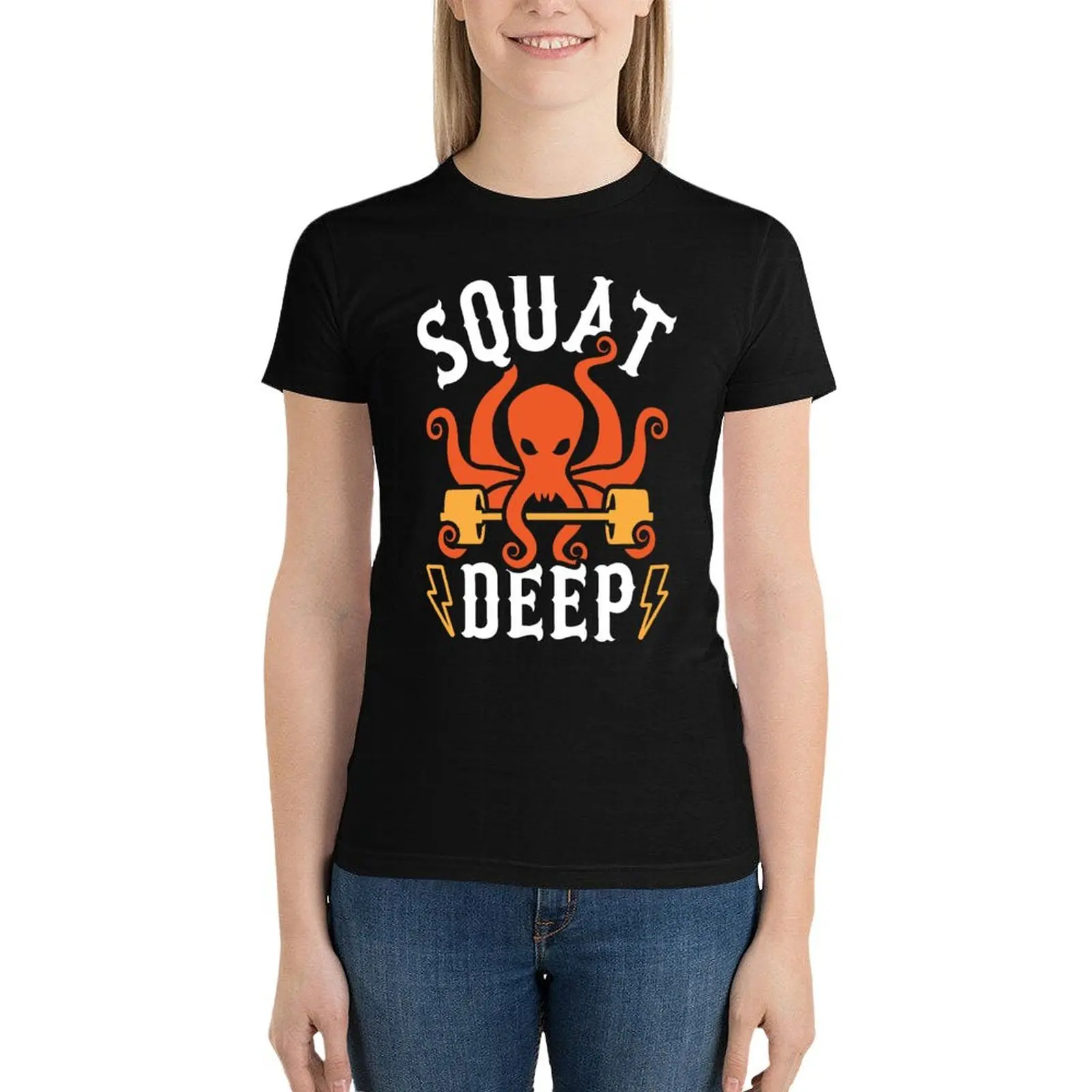 Squat Deep Kraken T-Shirt plus size tops Blouse aesthetic clothes Women's cotton t-shirt