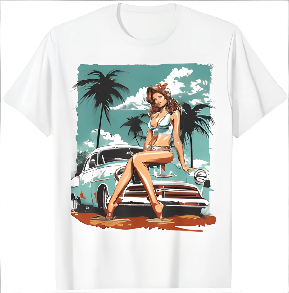 

Vintage Car and Beauty Vacation Pattern T-shirt