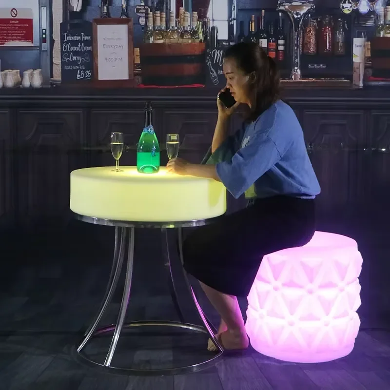 LED Luminous Bar Table Set Waterproof Color Changing Plastic Durable Outdoor Coffee Table for Hotel Lounges