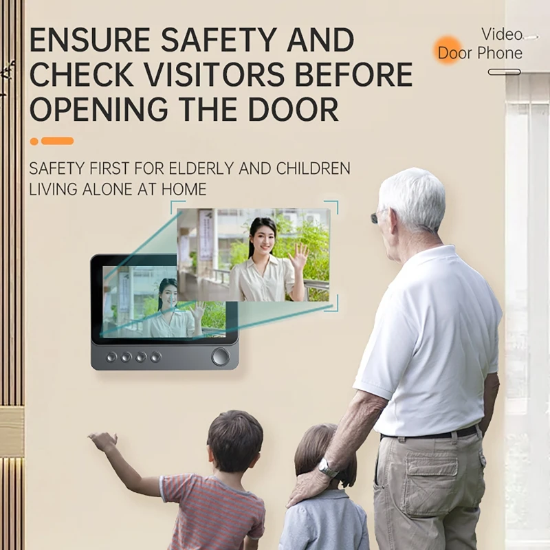 2.4G Wireless Video Intercom Doorbell with 4.3-inch Screen Automatic Photo Recording Two-Way Intercom Video Monitoring Doorbell