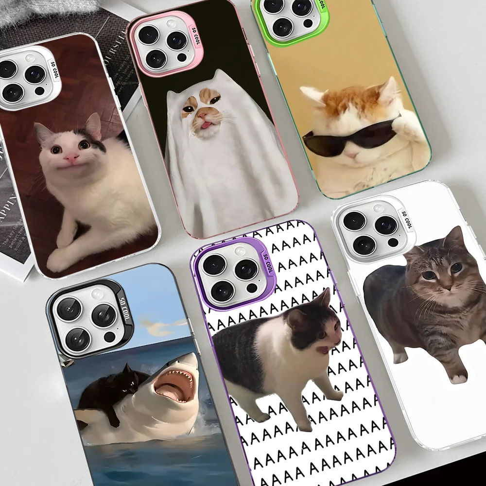 Network Pop Cute Cat MEME Phone Case For IPhone 16 15 14 13 12 11 Pro Max X XR XSMAX 8 7 Plus Matte Shockproof Back Cover