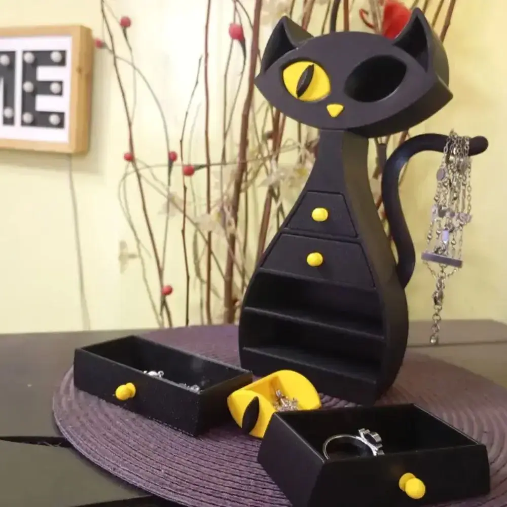 

Модная шкатулка для драгоценностей на Хэллоуин с черным котом, большая емкость, 6-слойная шкатулка для драгоценностей с кольцом, креативный милый футляр для драгоценностей с ящиком, подарки на Хэллоуин