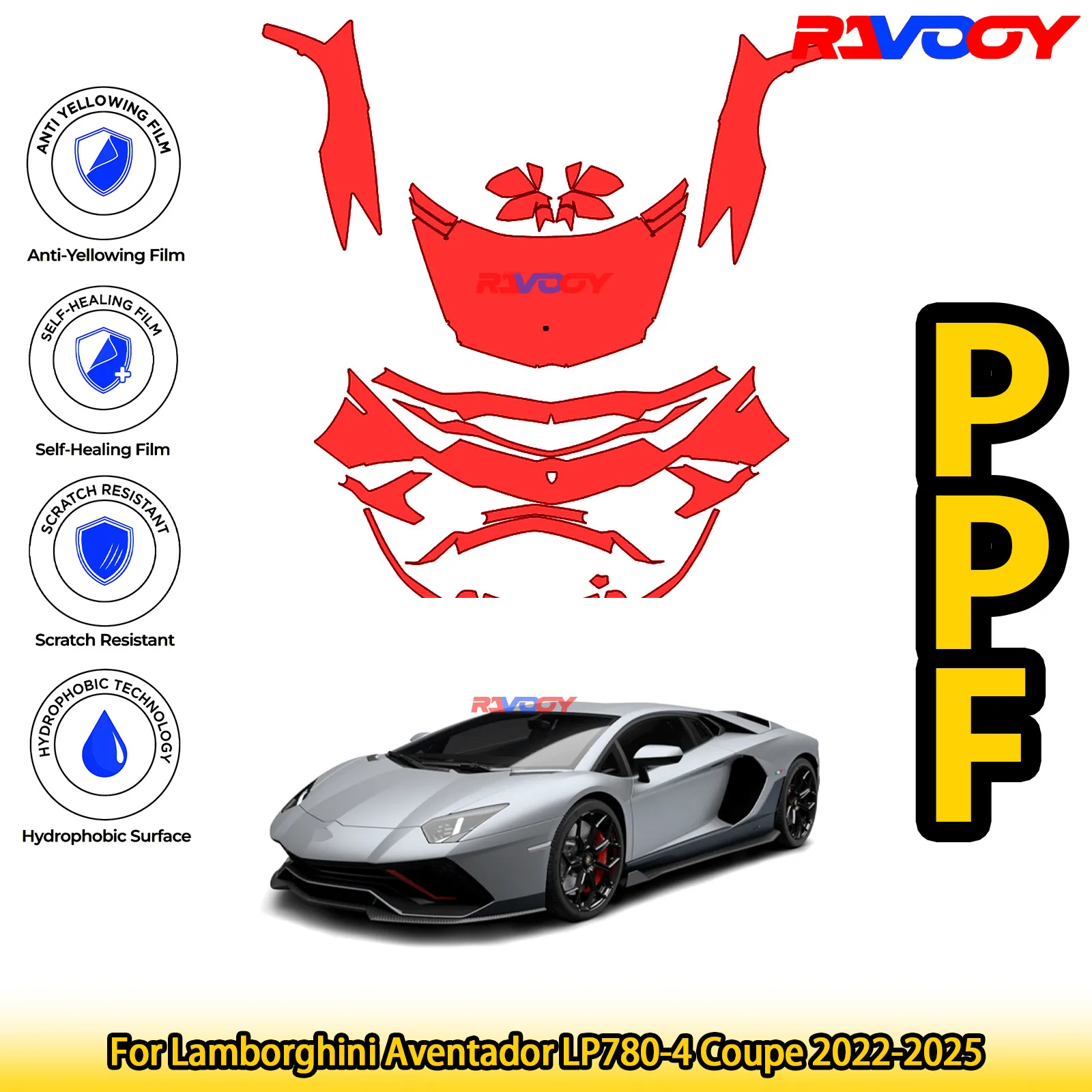 

For Lamborghini Aventador LP780-4 Coupe 2022-2025 Glossy Matte Black Precut front PPF Kit Paint Protection Film