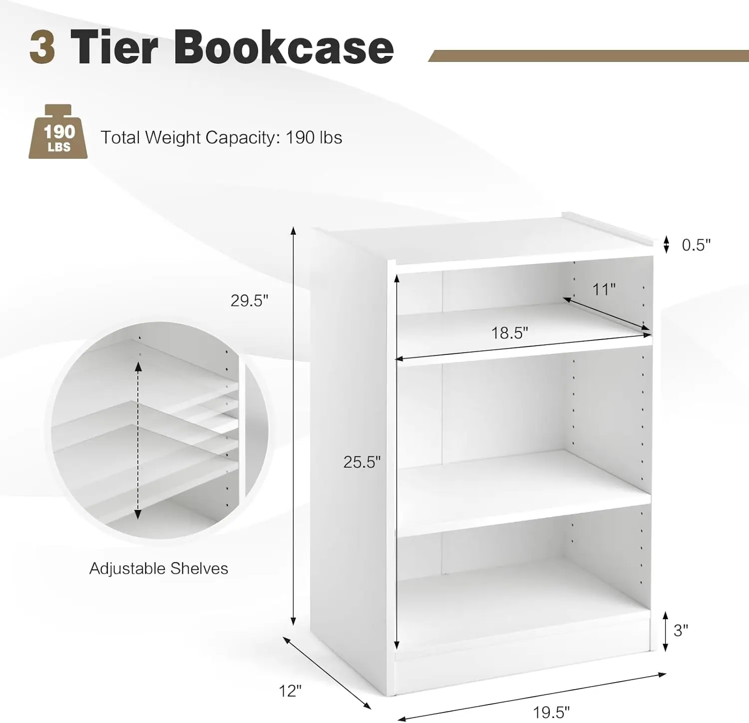 Dortala 3-Cube Bookcase, Freestanding Versatile Open Bookcase With Adequate Storage & Adjustable Shelves, Display Cube Storage