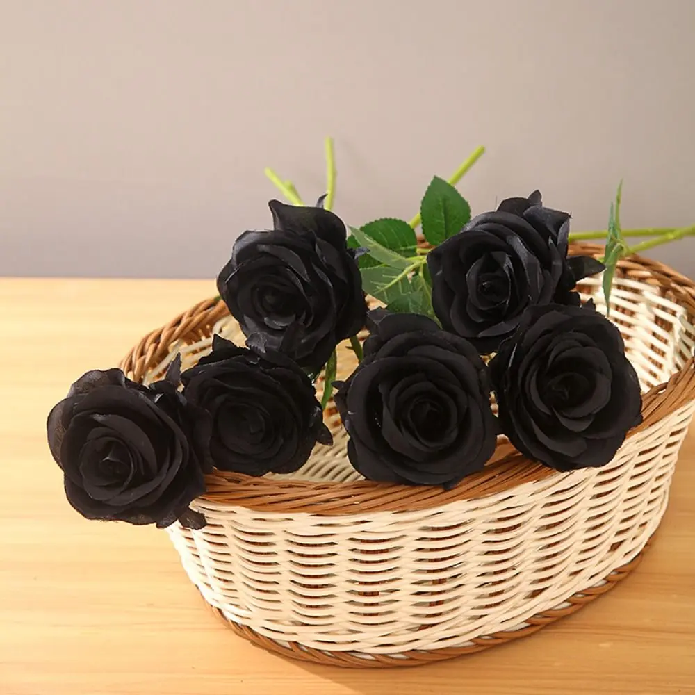 8cm Artificial Black Rose Flowers Silk Realistic Simulation Rose Flowers Head Gothic Style DIY Fake Rose Flower