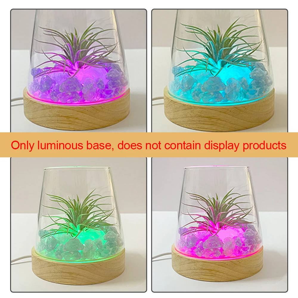 Wooden LED Light Dispaly Base USB Luminous Colorful LED Light Base Crystal Glass Resin Art Ornament Display Stand Home Decor