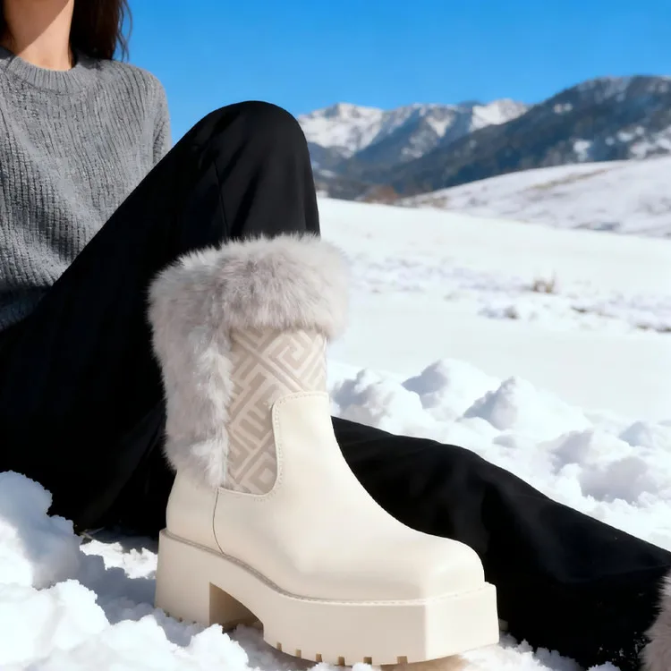 

Women's Winter Luxury Fur Snow Boots Thick Plush Warm Coarse High Heels Thick Bottom High Quality Women's Short Boots