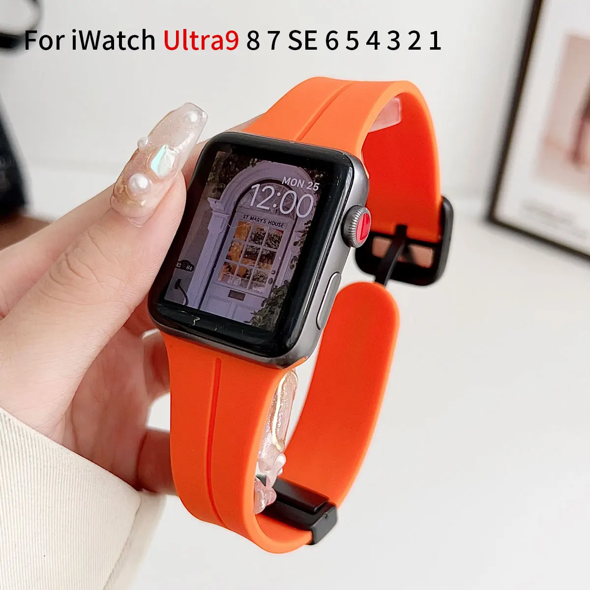 Magnetic square mouth silicone strap for apple watch 49mm-38mm Iwatch Series SE 8 9 7 6 5 4 3-1 Ultra Watch Strap Sport line