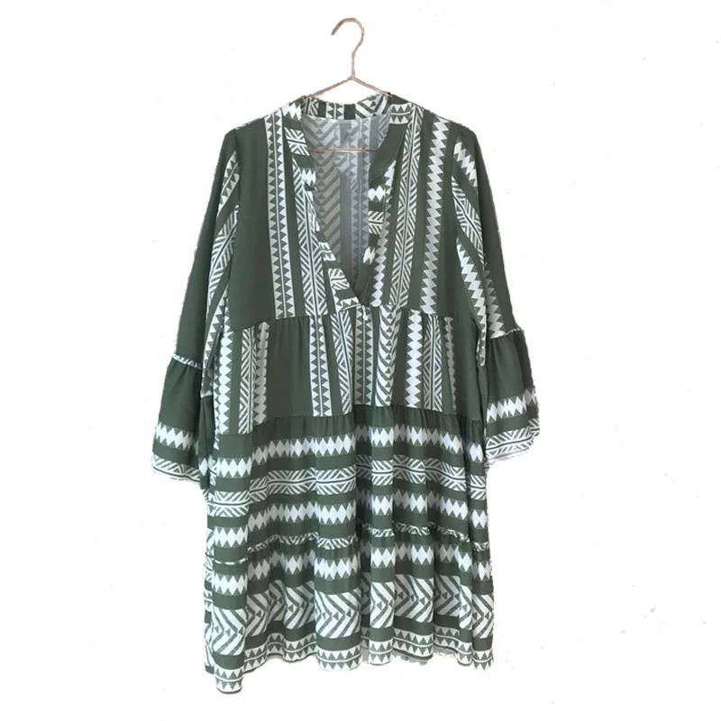 Boho Dress for women Casual Loose Striped Mini Dresses Mini Women 2025 Bohemian Short Beach Dress V-Neck Sundress Femme Vestido