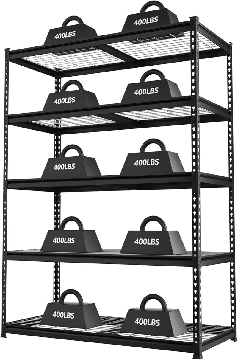 5-Tier Metal Shelving Unit, 48”W x 24”D x 72”H, Heavy Duty Adjustable Storage Rack, 4000 lbs Load Capacity (Total), for