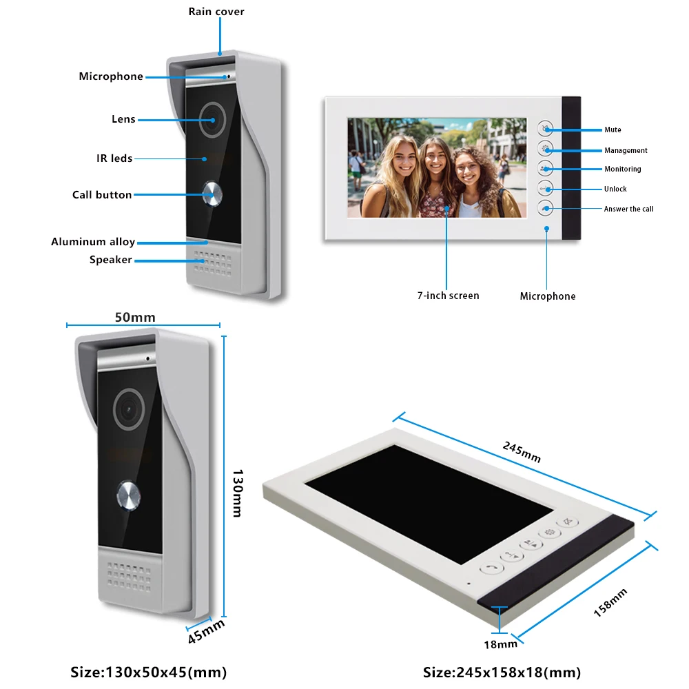 Thuis Bedraad 7 Inch Video Deur Telefoon Intercom Entry Systeem 1 Monitor + 1 Rfid Toegang Ir Camera