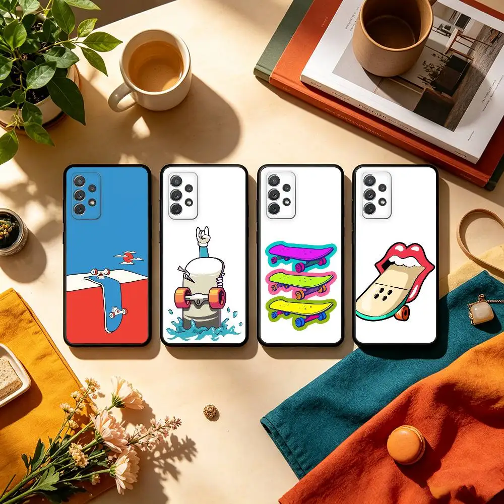 S-Skateboard Abstract Art   Soft Silicone Black Cover Phone Case For Samsung Galaxy A73,A72,A71,A70,A53,A52,A51