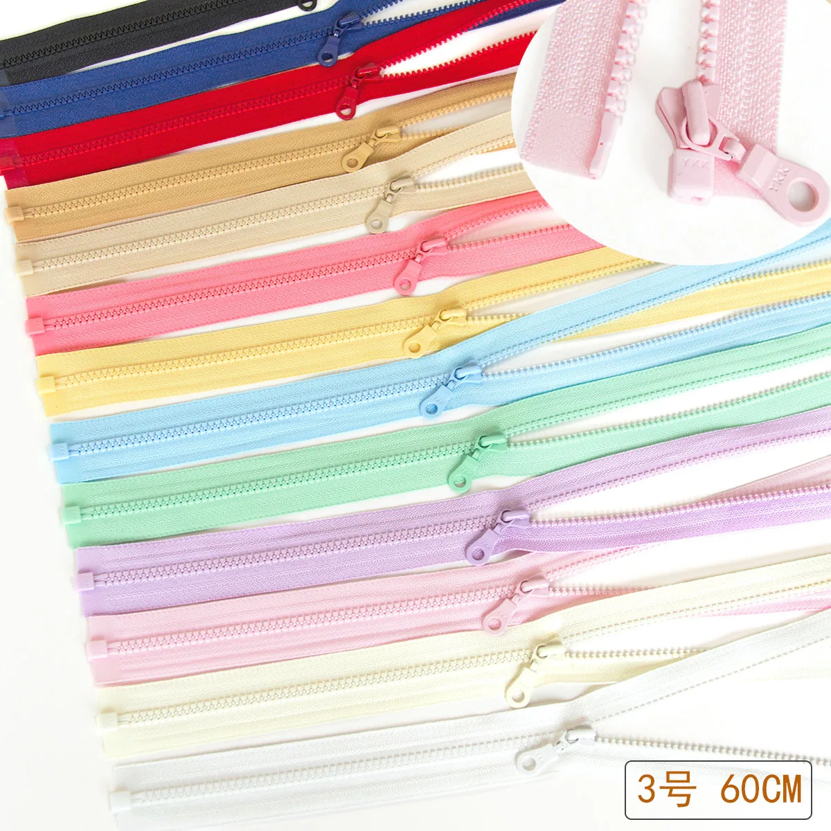 

60CM Japan YKK No. 3 Open-tail Resin Zipper, Open Children's Clothing Jacket, Sunscreen Clothing, Down Jacket Accessories