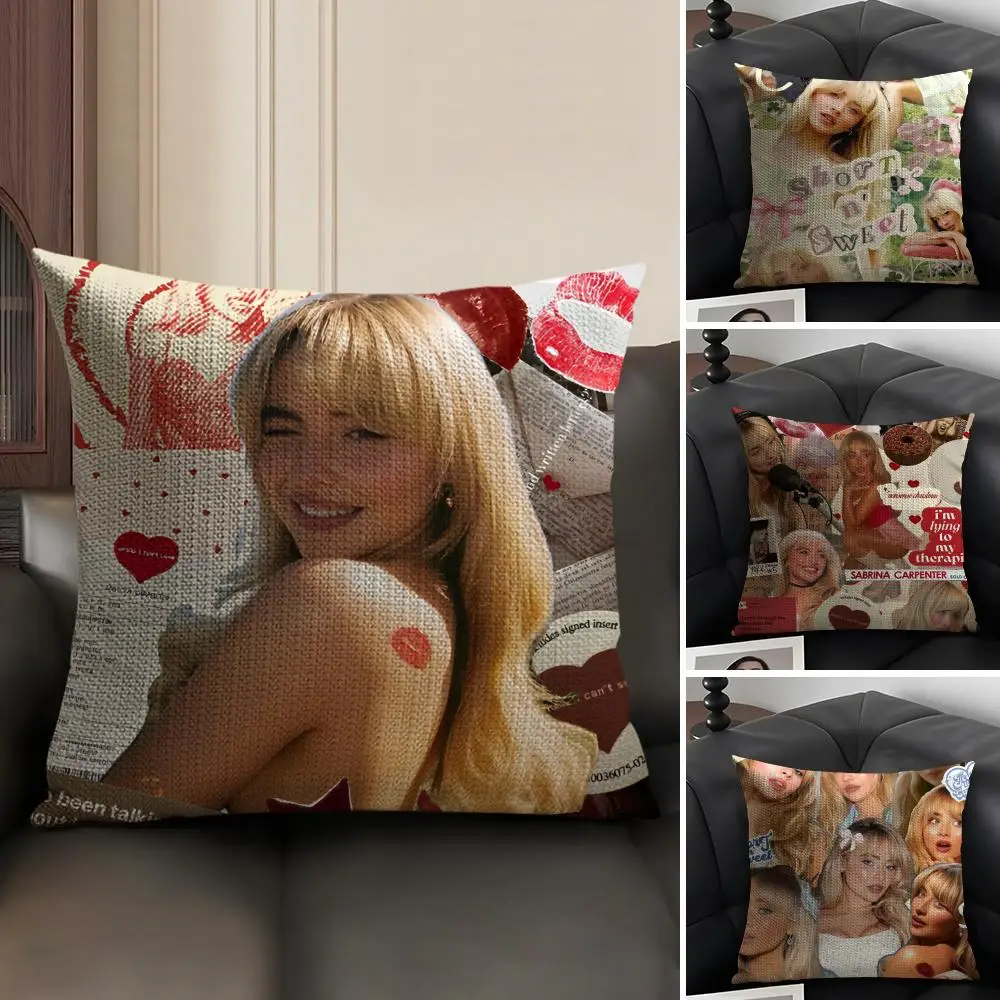 Music Singer S-Sabrina C-Carpenter Cushion Cover Natural Linen Organic Fabric Double-Sided Printing Breathable Gift For Decor