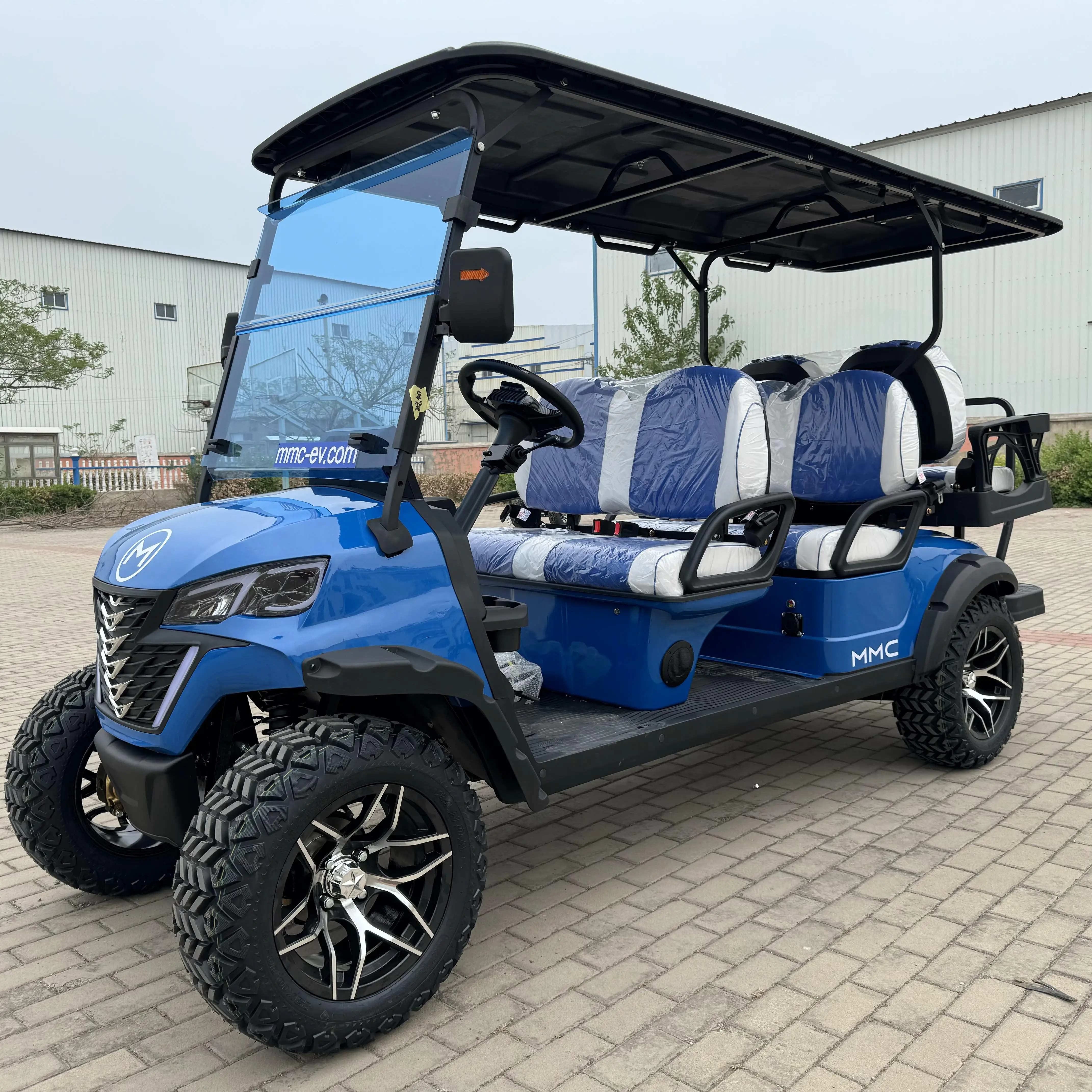 Golf Cart Luxury 6/4 Seater Street Legal Blue Golf Cart Good Price 72V Lithium Battery Solar Powered 6 Passengers