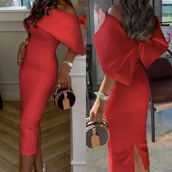 Robe de soirée formelle personnalisée, gaine à épaules dénudées, longueur de thé, nœuds étreignant, robes sur mesure, robes de Rh, Arabie saoudite