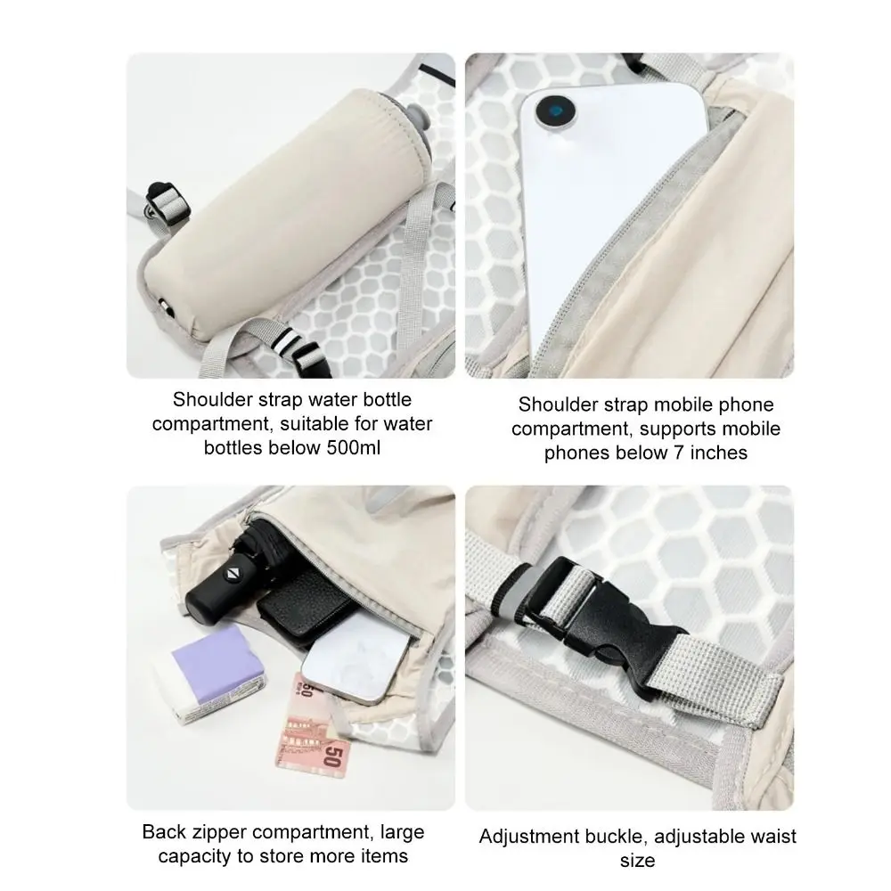Neue Wasserdichte Nylon-Laufweste mit Flaschenhalter, Reflektierend, mit Handyhalterung, Leichte Brusttasche für Outdoor-Aktivitäten – Detail 7