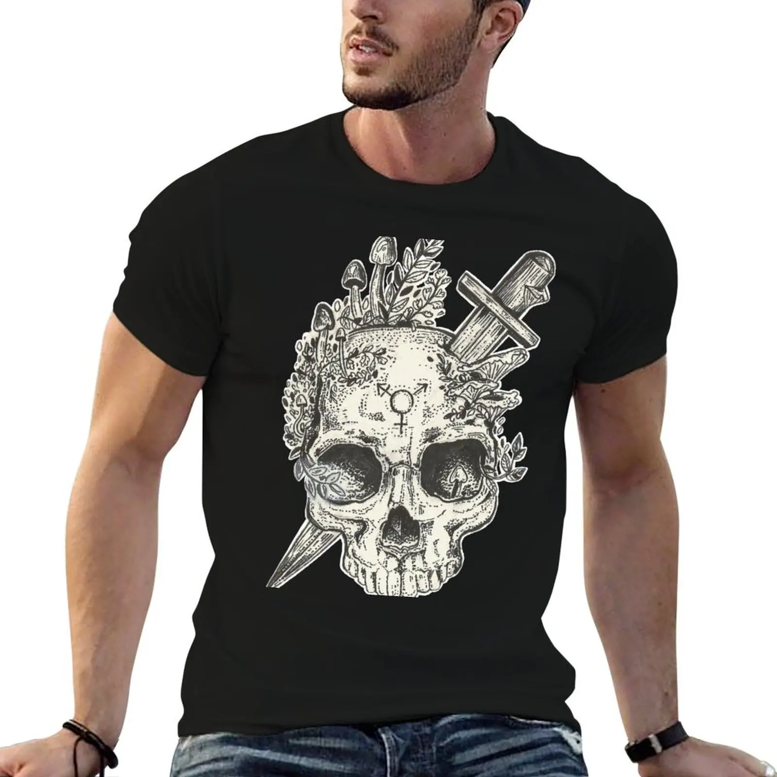 

trans skull and fungi T-Shirt man t shirt cotton t shirts for man cotton T-Shirt