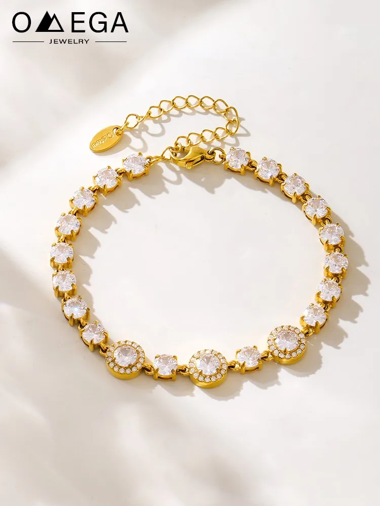 

Chain Bracelet Claw-set Round Shiny Zircon For Women Stainless Steel 18k Gold Plated Women's Bracelets Luxury Woman Jewelry Gift