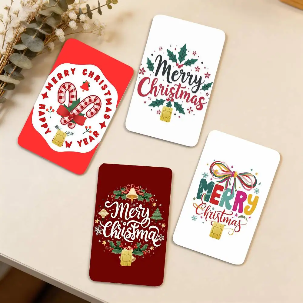 C-christmas happy new year 4pcs 1Set Laser Holographic Sticker Skin Cover for Credit Bank Debit Card