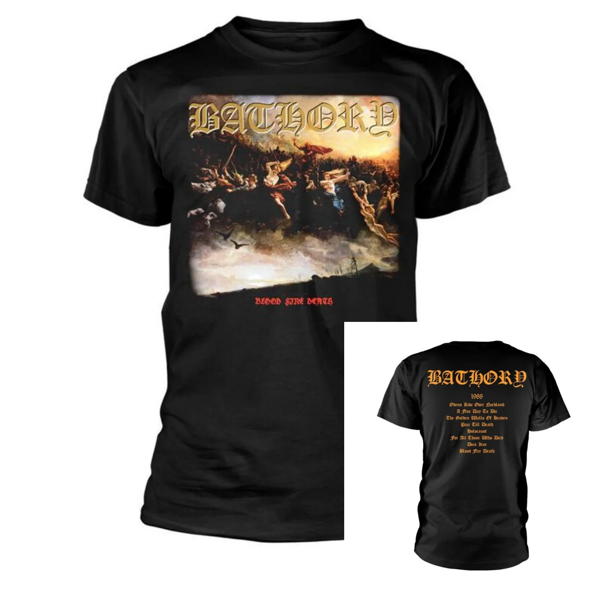 Camiseta Blood Fire Death Bathory Band 100% algodão com estampa gráfica masculina e feminina, top de verão para streetwear