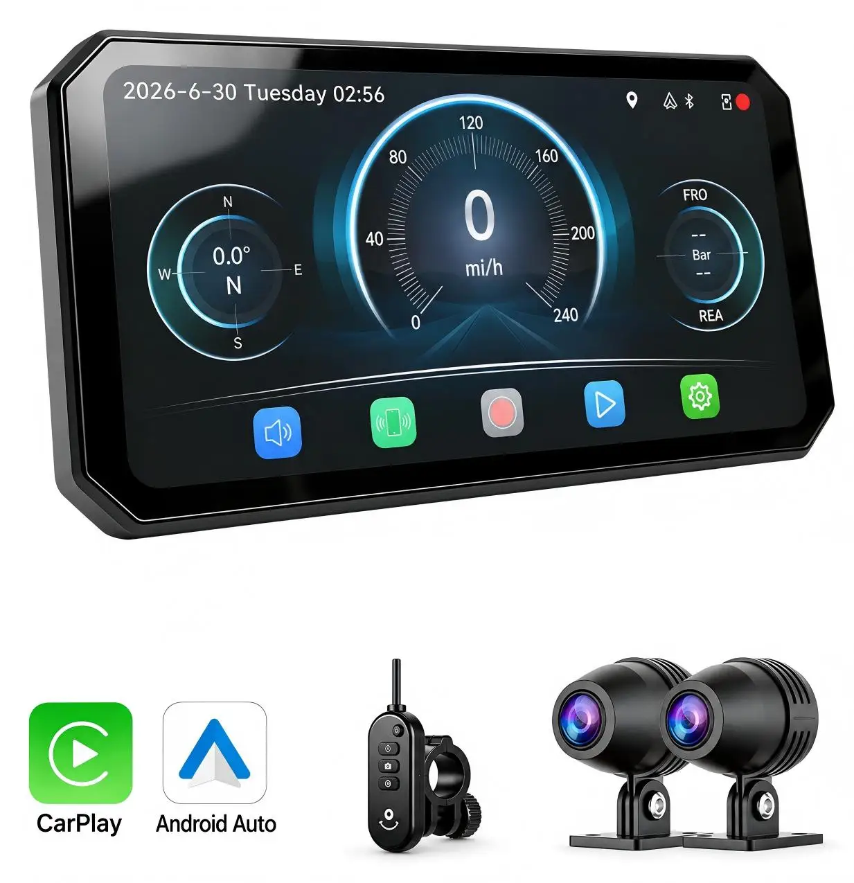 6.25 Inch Motorcycle Carplay & Android Auto，With BSD Function, Motorcycle Dash Cam Front and Rear with TPMS, GPS, Loop Recording